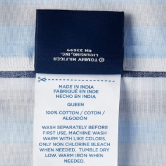 Queen 100% Cotton Percale Sheet Set in Bold Ocean Stripe 4-Piece Hilfiger Sheet - Picture 5 of 5